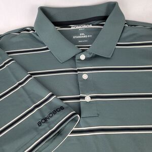 Bonobos Golf Polo Shirt Mens 2XL XXL Green Striped Stretch Casual Golf Dry‎ Wick